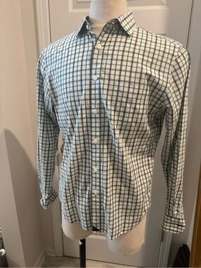 UNTUCKit White Shirt with Green and Blue Windowpane bc Plaid
